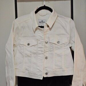 Hollister White Jean Jacket Button Pockets Collared Women's Size M